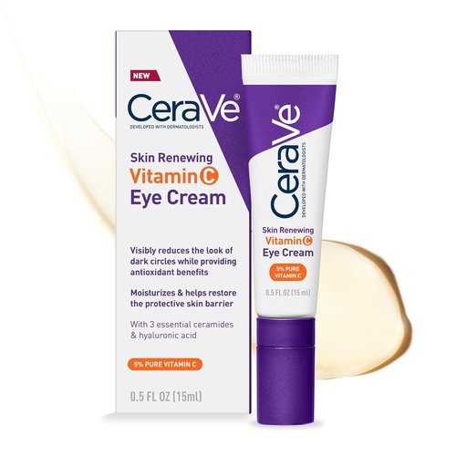 CeraVe Skin Renewing Eye Cream - Vitamin C & Hyaluronic Acid for Dark Circles | 0.5 Fl. Oz