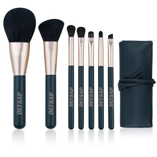 DEFSAP Cosmetic Makeup Brushes Set, Professional Make up Set, Premium Brush Kit tools, Soft Synthetic Hair for Face, Cheek, & Eye Makeup, with Leather Pouch (Dark Green,7 Pcs)