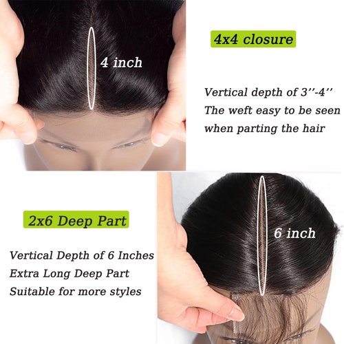 2x6 Deep Wave Lace Closure Human Hair Deep Part Closure Hd Transparent Brazilian 2x6 Lace Closure With Baby Hair Color Black 18 Inch