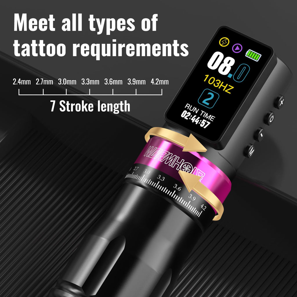 Wormhole Wireless Tattoo Gun Kit, Professional Tattoo Machine with Dual 2300mAh Batteries, Adjustable Stroke, Tattoo Ink, Tattoo Blue Soap, Aluminum Alloy Tattoo Pen, Complete Tattoo Kit for Artists