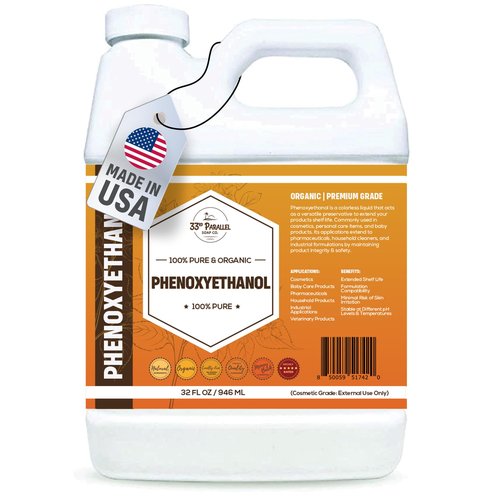 PHENOXYETHANOL Preservative Liquid (32 oz) Paraben-Free; Formaldehyde-Free; Water & Oil Soluble | Suitable for Soap Making, Lotions, Conditioners, Creams | Keeps Products Fresh & Safe | 32 Ounces