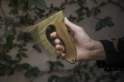 THE BEARDED AXE BEARD COMB | Woodsman | Green Sandalwood/Golden Sandalwood | Artisan Crafted