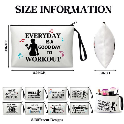 SilTriangle 8 Pcs Workout Cosmetic Bags Workout Gifts Funny Sports Lover Gym Gifts Gym Fitness Makeup Bags for Women Body Builder Zipper Pouch for Fitness Bodybuilding Lovers