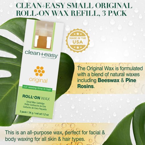 Clean + Easy Original Roll On Wax – Small Wax Refill Cartridges for Hair Removal, Fast & Easy Roll On Applicator for Face, Brows & Delicate Areas, 3 Pack