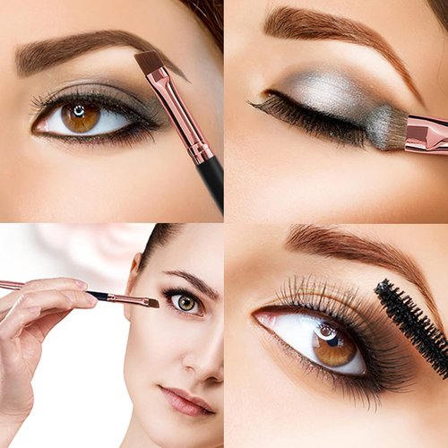 Skiennix Duo Eyebrow Brush Set - Spoolie & Angled Brow Brush for Flawless Eye Makeup | 5pcs, Black