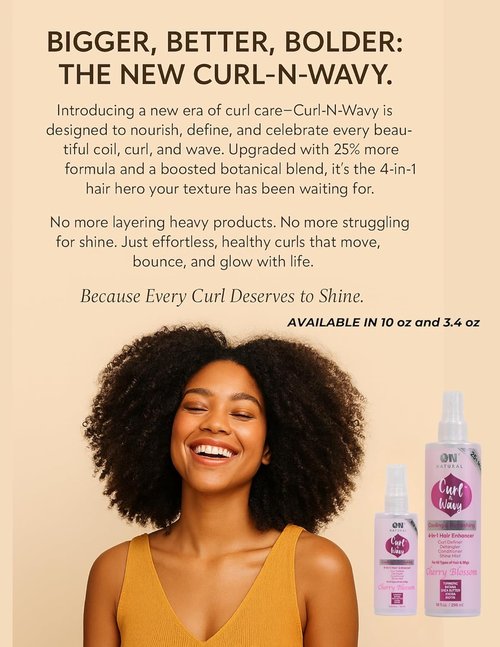 ON Natural Curl-N-Wavy 4-in-1 Hair Enhancer - Cherry Blossom Scent | 10 Oz for All Hair Textures