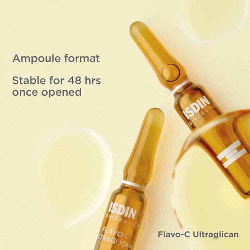 ISDIN Isdinceutics Flavo-C Ultraglican Serum - Brightening Vitamin C & Hyaluronic Acid | 10 Ampoules, 0.06 FL OZ Each