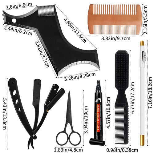 Beard Shaper for Men Beard Shaping Tools - Gifts for Men Beard Template Guide, Straight Edge Razor, 10 PCS Double Edge Blade, Barber Pencil, Beard Comb, Stainless Steel Scissor Mustache Lineup Tools