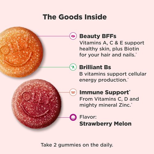 OLLY Teen Girl Multi Gummy - Chewable Multivitamin for Healthy Skin & Immune Support | Strawberry Melon Flavor, 100 Count