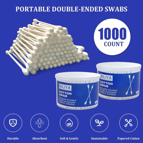 1000 Count Dual Tip Cotton Swabs with Pointed and Rounded Ends Biodegradable Paper Sticks Soft Cotton for Cleaning Makeup and Everyday Use