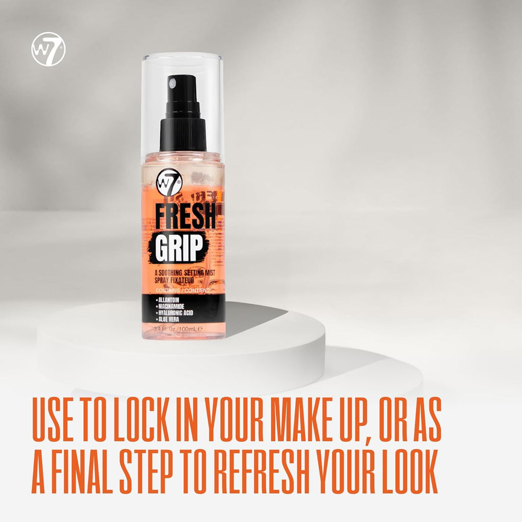 W7 Fresh Grip Setting Spray - Hydrating Bi-Phase Formula with Hyaluronic Acid & Vitamin E, 3.38 fl oz