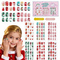 144Pcs Christmas Kids Press on Nails Children Girls Press on Short Artificial Fake Nails No fading Stable Cute Pre Glue Full Cover Acrylic Nail Tip Kit Gift for Kids Nail Decoration (Christmas)