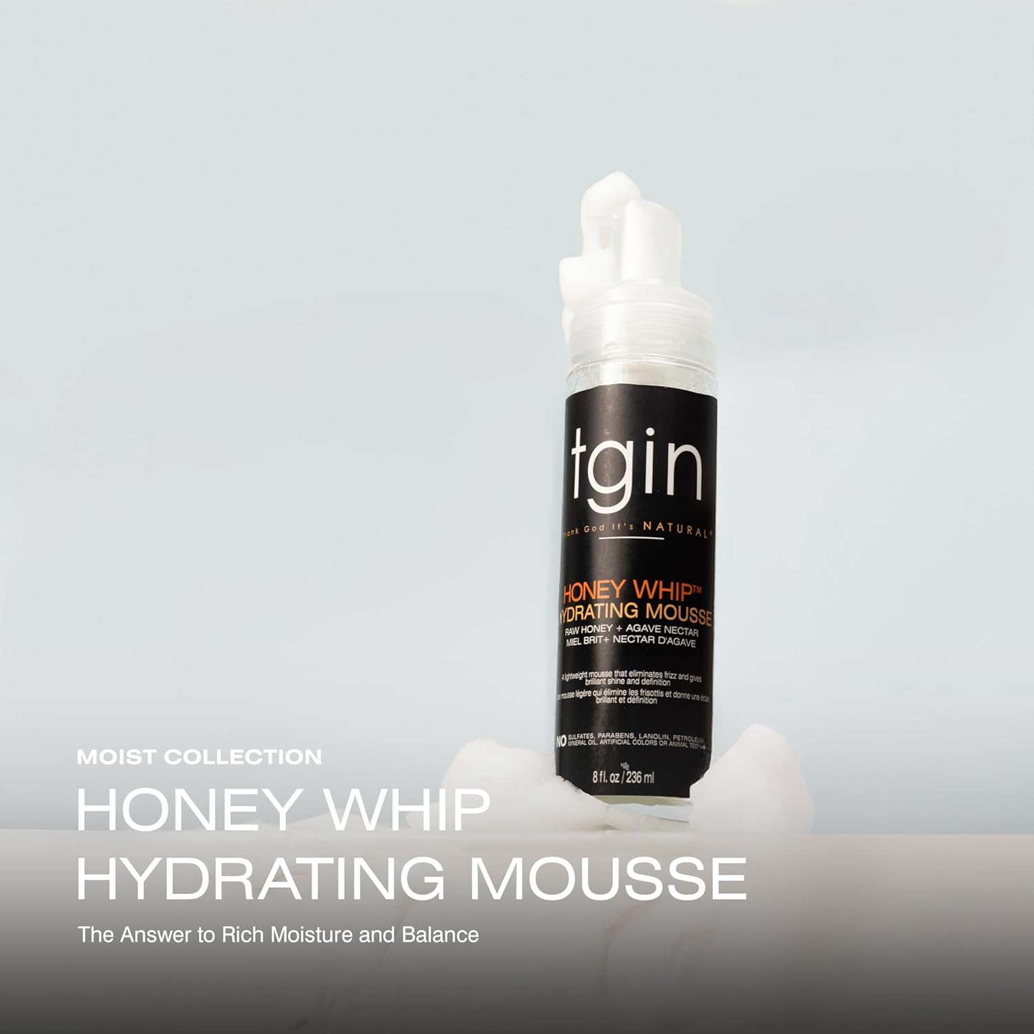 TGIN Honey Whip Hydrating Mousse - Nourishing Formula for Natural, Curly & Damaged Hair | 8 Oz