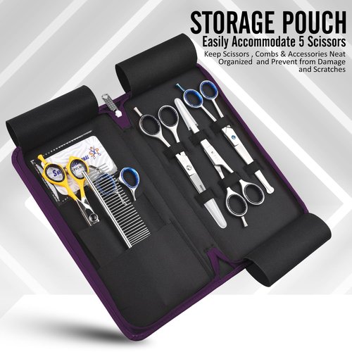 Shears Professional Leather 5 Scissor & Shear Storage Case for Hairstylist - Hairdresser -Scissor Holder Perfect for home-saloon use (Purple)