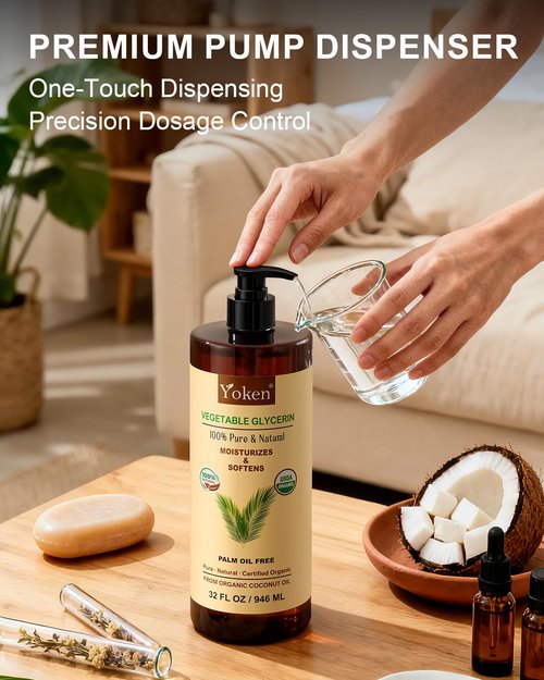 Glycerin Vegetable Glycerine 32 fl oz USDA Certified, Liquid Glycerol, Glicerina Vegetal, No Palm Oil, Organic Coconut-Derived, Natural Pure for Skin Face Hair, DIY Soap & Slime, Essential Oil Carrier