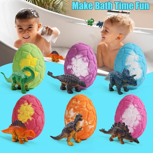 Bath Bombs for Kids with Surprise Inside, 6 Pack Dinosaur Toys Toddler Bath Bombs Gift Set, Organic Bubble Bath Fizzies with Dinosaur Egg, Birthday Gifts for Kids Boys Girls 3-12