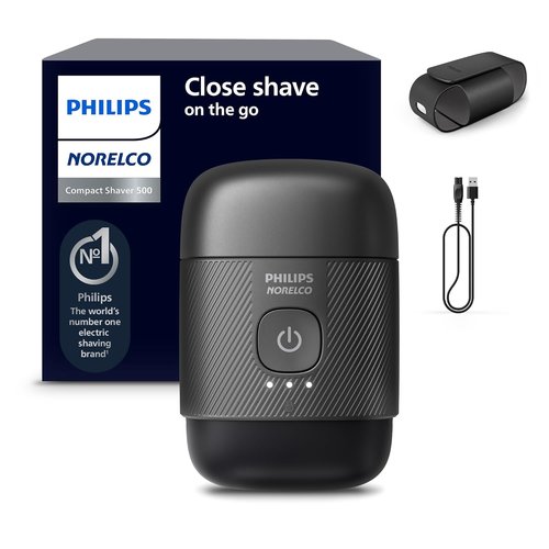 Philips Norelco Shaver 500 Series - Compact Electric Shaver with Lift & Cut System, Steel Blades, Wet & Dry Use, Travel Case