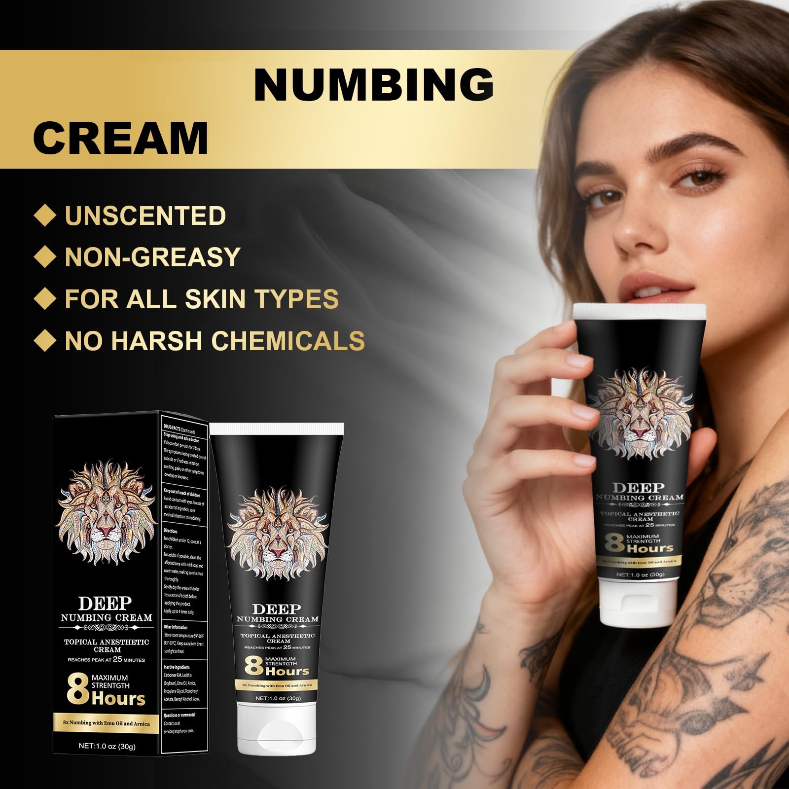YYSDMVY Numbing Cream: Long Lasting Numbing Cream with Menthol 1% - Emu Oil and Arnica，Non-Greasy，NDC: 84010-159-01-1 Fl Oz (Pack of 1