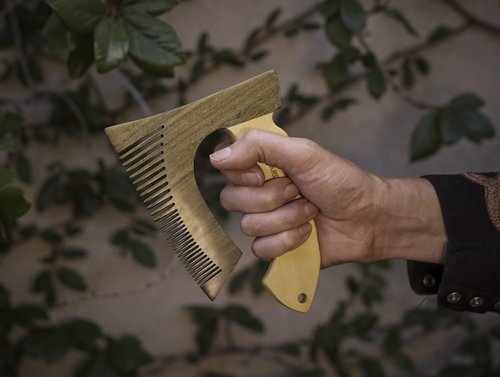 THE BEARDED AXE BEARD COMB | Original | Green Sandalwood/Boxwood | Artisan Crafted & Handmade