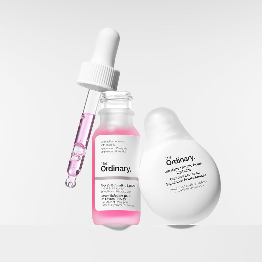 The Ordinary Lip Care Duo | PHA 5% Exfoliating Lip Serum & Squalane Lip Balm Set - 0.5 Fl Oz