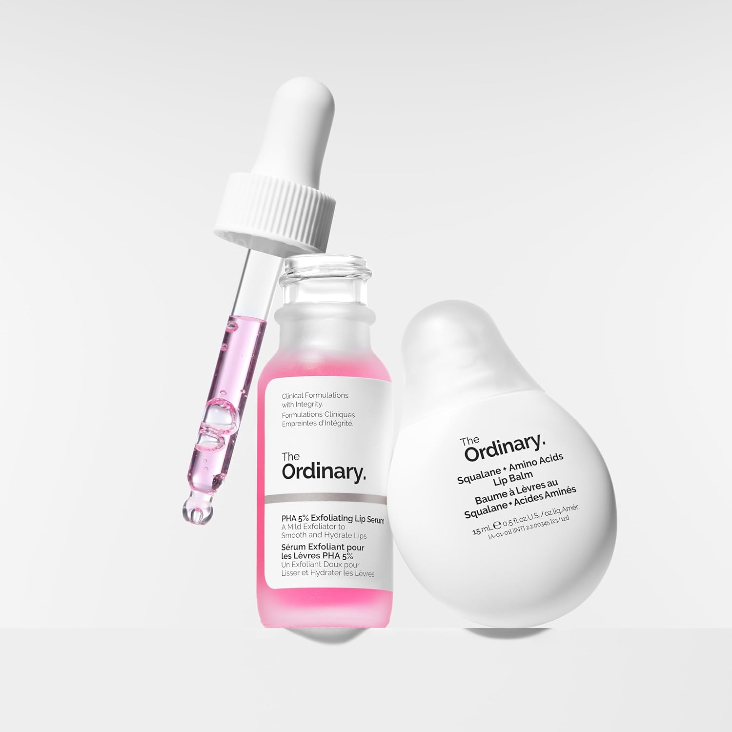 The Ordinary Lip Care Duo | PHA 5% Exfoliating Lip Serum & Squalane Lip Balm Set - 0.5 Fl Oz