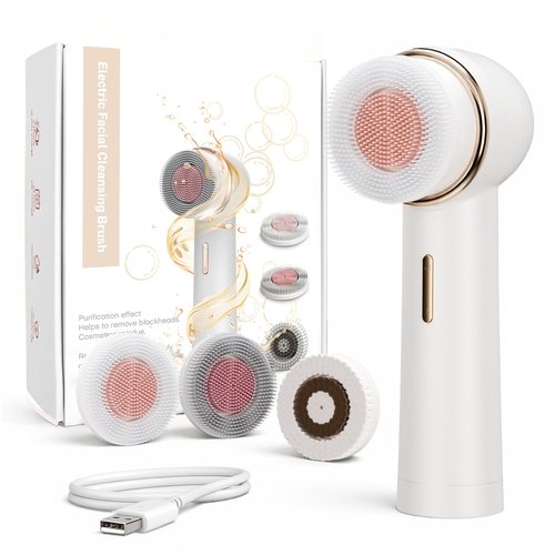 Teen Girls Electric Facial Cleansing Brush – Rechargeable Waterproof Dual Rotating Face Scrubber with 3 Interchangeable Heads, Soft Silicone Exfoliator, Perfect Skincare Gifts