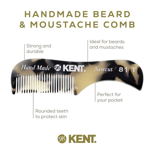 Kent A 81T TW X-Small Gentleman's Beard and Mustache Pocket Comb, Fine Toothed Pocket Size for Facial Hair Grooming and Styling. Saw-cut of Cellulose Acetate, Hand Polished. Hand-Made in England
