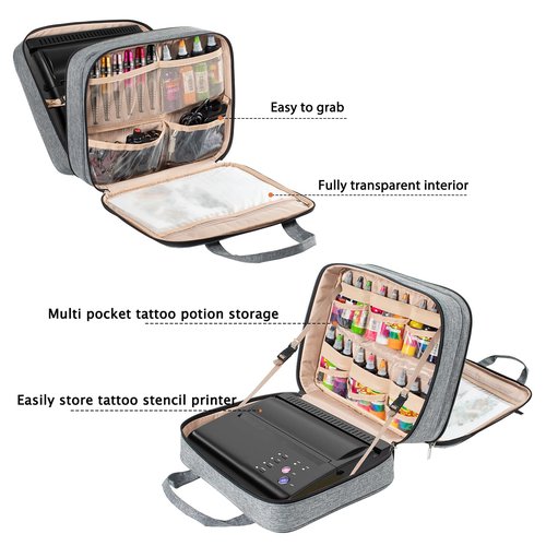 ELCUPA Tattoo Carrying Case-Tattoo Supplies Organizer-Tattoo Kit Case -Tattoo Supplies Carrying Bag for Tattoo Stencil Printer, Tattoo Ink, Tattoo Equipment, Tatoo Pens Black (BAG ONLY)
