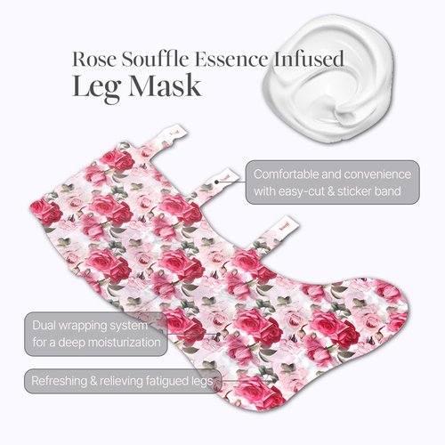 Petitfee koelf Rose Petal Satin Leg mask 1pair- Intensive Cooling & Depuffing Leg Socks, Rose Scented Leg Relieving Mask with Arnica, Pumpkin, Coffee Seed Extract for Tired, Puffy Legs
