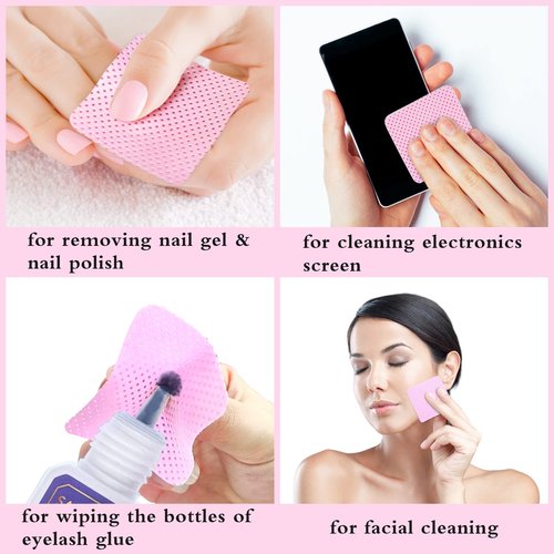 Bcowos Pink Lint Free Nail Wipes with Storage Case- 1080PCS Super Absorbent Nail Polish Remover Pads- Disposable Lint Free Wipes for Nail Polish Removal, lash Extensions Application, Nail Care