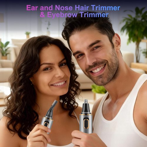 AREYZIN Nose Hair Trimmer for Men,Rechargeable Ear and Nose Trimmer,2 in 1 Painless Professional Eyebrow & Facial Hair Trimmer with IPX7 Waterproof Dual Edge Blades,Wet/Dry Use(Grey)