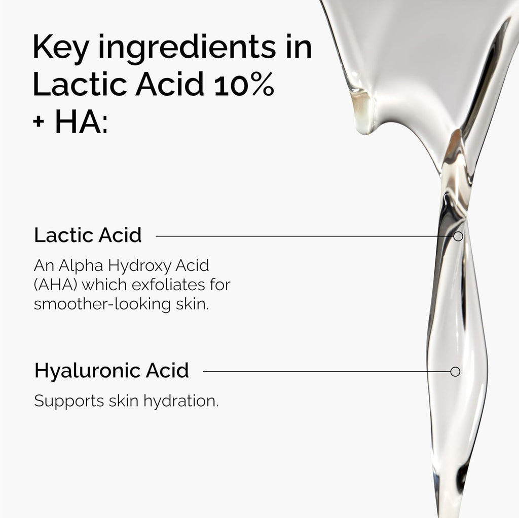 The Ordinary Lactic Acid 10% Exfoliating Serum - Brightening & Smoothing with Hyaluronic Acid, 1 Fl Oz