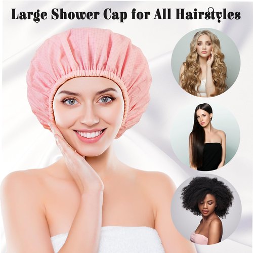 choshion Shower Cap for Women, Shower Caps Reusable Waterproof, Large Plastic Satin Lined Shower Cap for Braids Long Hair