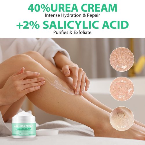 Urea Cream 40 Percent for Feet - 40% Urea Cream Plus 2% Salicylic Acid with Hyaluronic Acid,Tea Tree, Aloe Vera for Dry Cracked Heels, Knees & Maximum Strength Foot Deep Moisturizer(5.29 OZ)