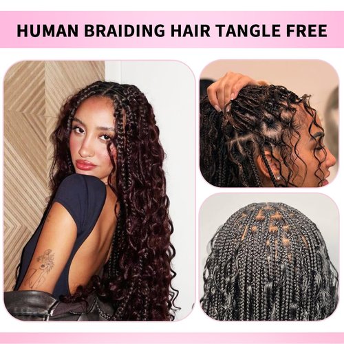 Human Braiding Hair for Boho Braids 100g 18 Inch Water Wave Bulk Human Hair for Braiding Knotless 100% Unprocessed 12A Brazilian Virgin Hair Extensions 2 Bundles/Pack Natural Color