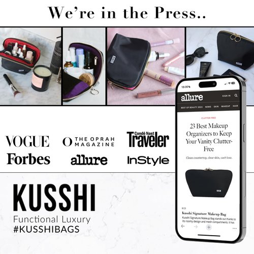 KUSSHI Neoprene Mini Makeup Pouch for Purse and Travel - Travel Pouch for Delicate Bottles and Beauty Items - For Foundations, Serums, Perfumes and More (Size Jumbo, Pink)