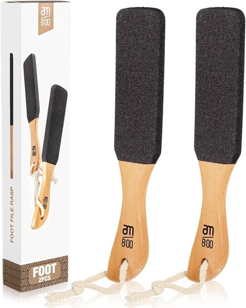 Pumice Stone Foot File (2-Pack), Wooden Handle Foot Scrubber & Callus Remover for Dry, Rough Skin and Corns Pedicure