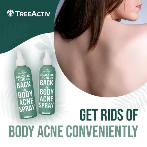 TreeActiv Salicylic Acid Back & Body Acne Spray, Fine Mist Back Spray for Bacne & Chest Acne, Tea Tree + Eucalyptus, Fast-Drying Non-Staining, 4 fl oz (2-Pack, 8 fl oz Total)