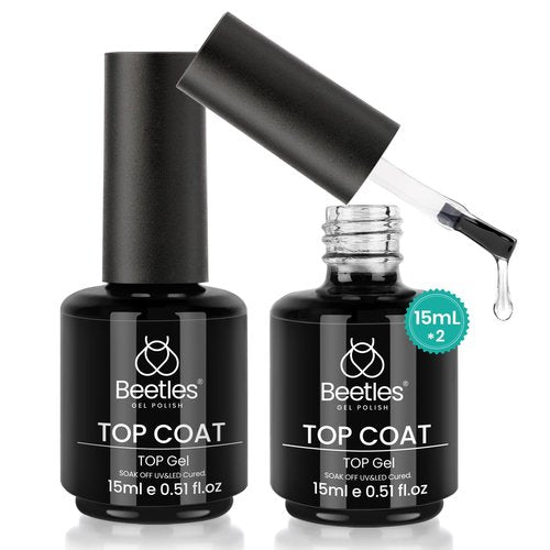 beetles Gel Polish 2Pcs 15ml No Wipe Top Coat Gel Nail Polish High Gloss Shiny Long-Lasting Clear Gel Top Coat, Soak Off Nail Lamp, Spring Nails Home DIY Manicure and Nail Salon Gifts for Women