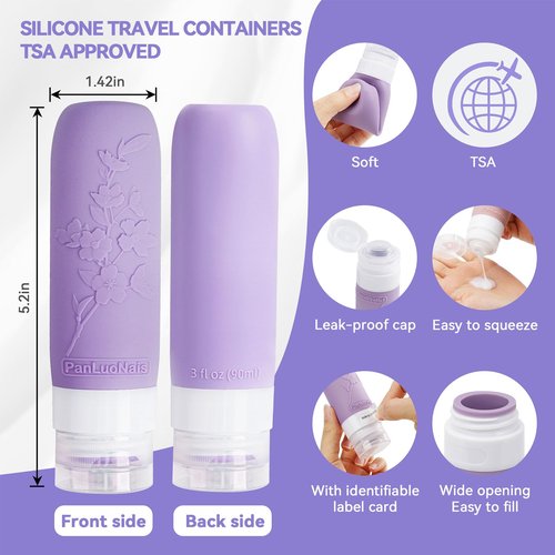 PanLuoNais Silicone Travel Bottles for Toiletries, TSA Approved Leak-Proof Toiletry Containers for Airplane & Vacation