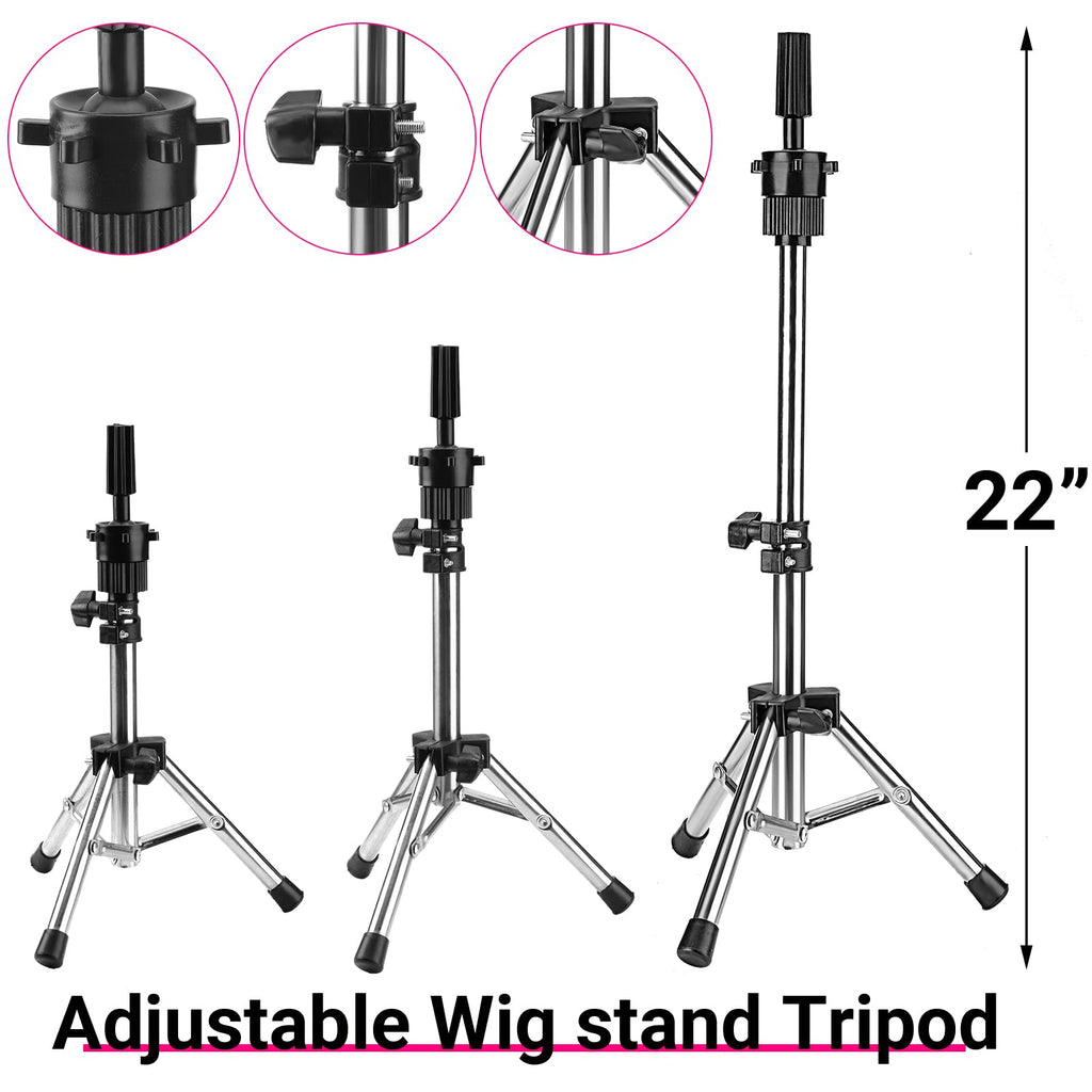 Yahenda 23 Inch Wig Cork Canvas Block Head with Mannequin Tripod Head Stand Wig Holder Stand with Pins Wigs Making Kit and Supplies Accessories for Cosplay Making Wigs Styling Display (Pink)