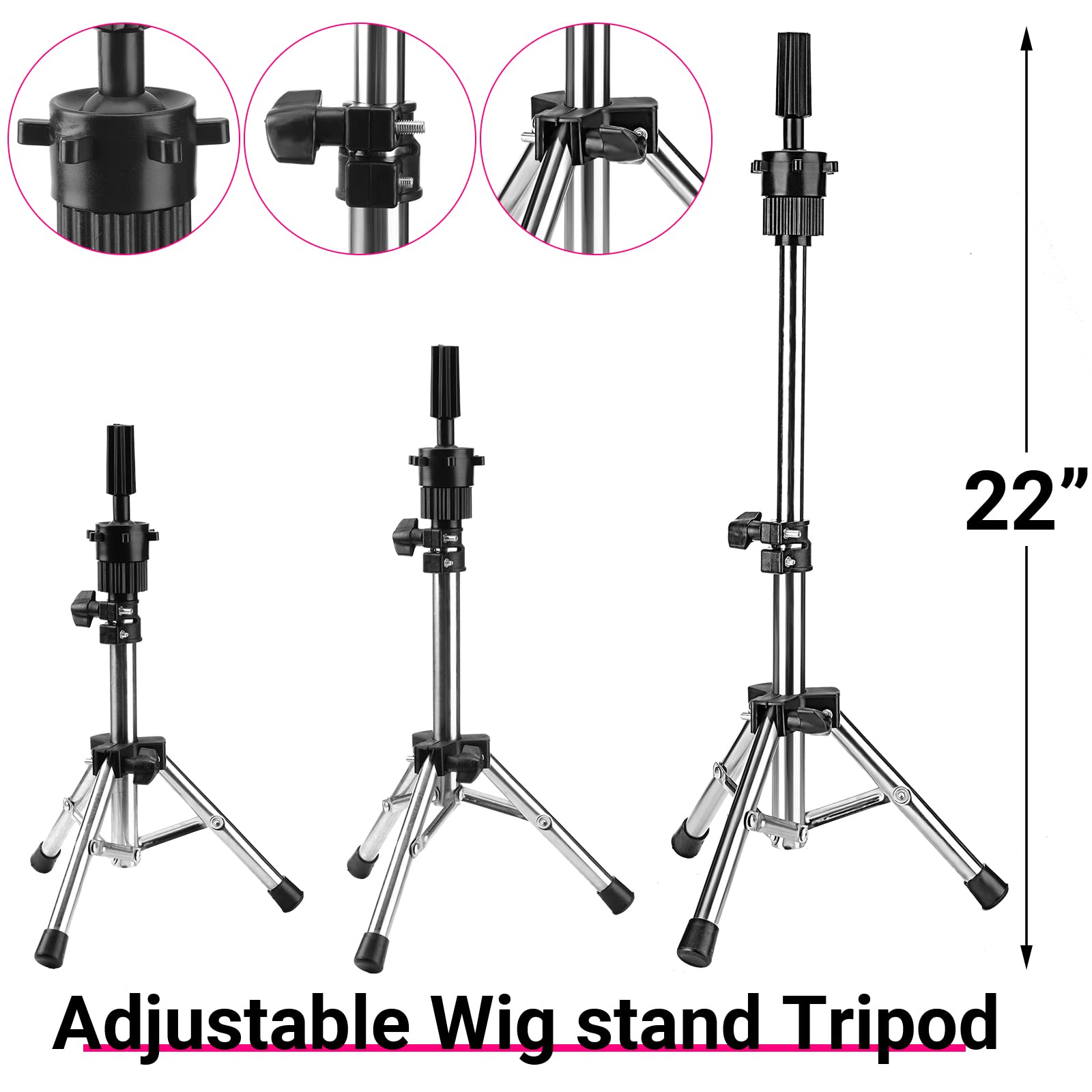 Yahenda 23 Inch Wig Cork Canvas Block Head with Mannequin Tripod Head Stand Wig Holder Stand with Pins Wigs Making Kit and Supplies Accessories for Cosplay Making Wigs Styling Display (Pink)