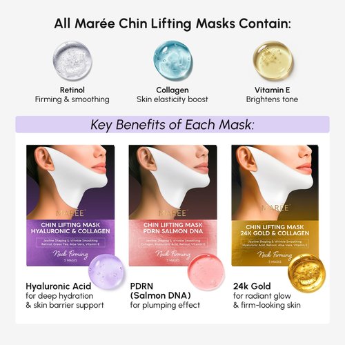 MAREE V Line Lifting Mask - 24K Gold Deep Collagen Face Mask for Women - Neck Tightening & Firming
