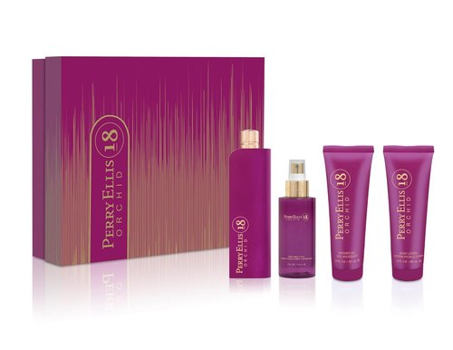 Perry Ellis 18 Orchid Gift Set - Luxury Women's Perfume Set with EDP, Body Mist, Shower Gel & Lotion