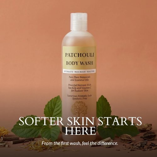 Plantlife Patchouli Body Wash - Gentle, Moisturizing Formula with Natural Ingredients - 14 oz, GMO & Gluten Free