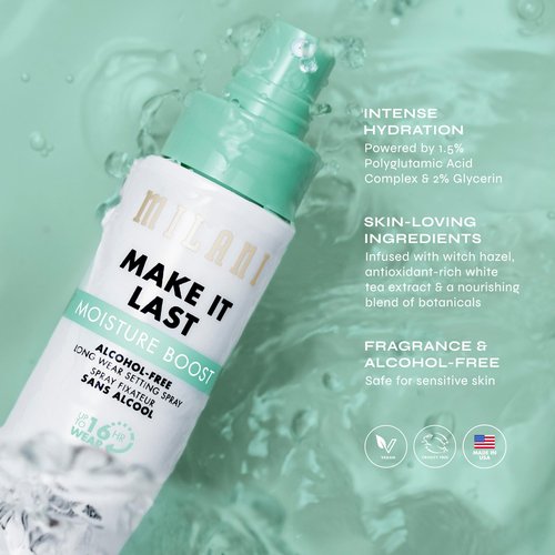 Milani Make It Last Moisture Boost Setting Spray - Alcohol Free Waterproof Makeup Finishing Mist - Hydrating & Soothing Formula for Sensitive Skin - 1 Count