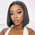 LYOLKSER 13x4 lace front wigs human hair indian remy straight bob wig human hair pre plucked natural color 10 inch