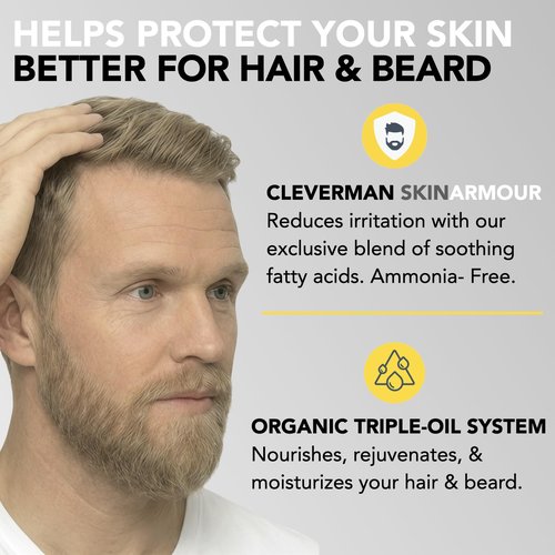 2X Reusable Hair & Beard Dye for Men – Medium Blond | Up to 10 Uses, 7 Minutes | Natural Gray Coverage, No-Drip Cream with SkinArmour® – Cleverman
