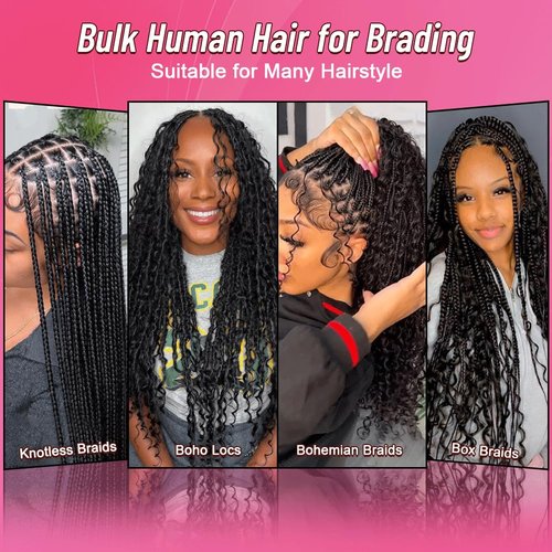 100 Percent Human Braiding Hair for Boho Braids Curly Deep Wave Bulk Human Hair for Micro Braiding Hair Bohemian Boho Knotless Braids 2 Bundles 100g Wet and Wavy 100% Human Hair Extensions No Weft