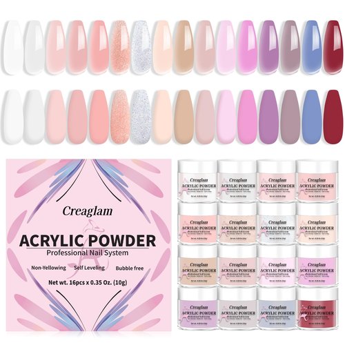 16 Color Acrylic Nail Powder Kit - for DIY Nail French Extensions & 3D Art, No Lamp Needed, Non-Yellowing, Professional Salon Quality, Bubble Free & Long Lasting